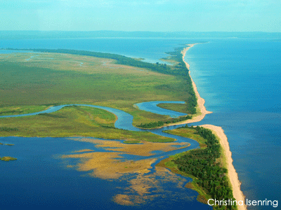 Aerial view of coastal wetland on Lake Superior