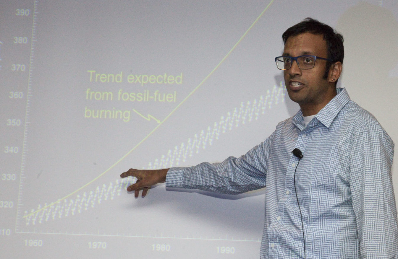 Prof. Ankur Desai gives his presentation on wetland resilience at the 2018 Wetland Science Conference.