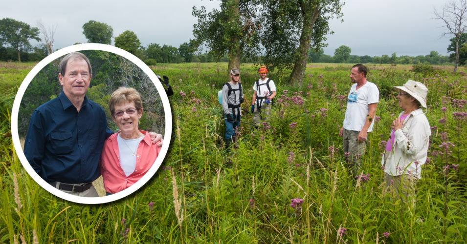 An image of Penny and Gary Shackelford in their wetland.