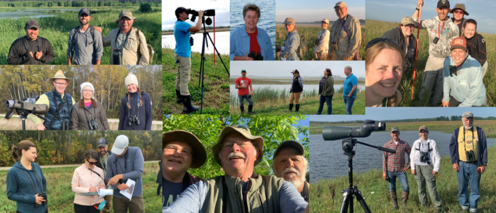 A collage of photos of the various bird monitoring program volunteers.