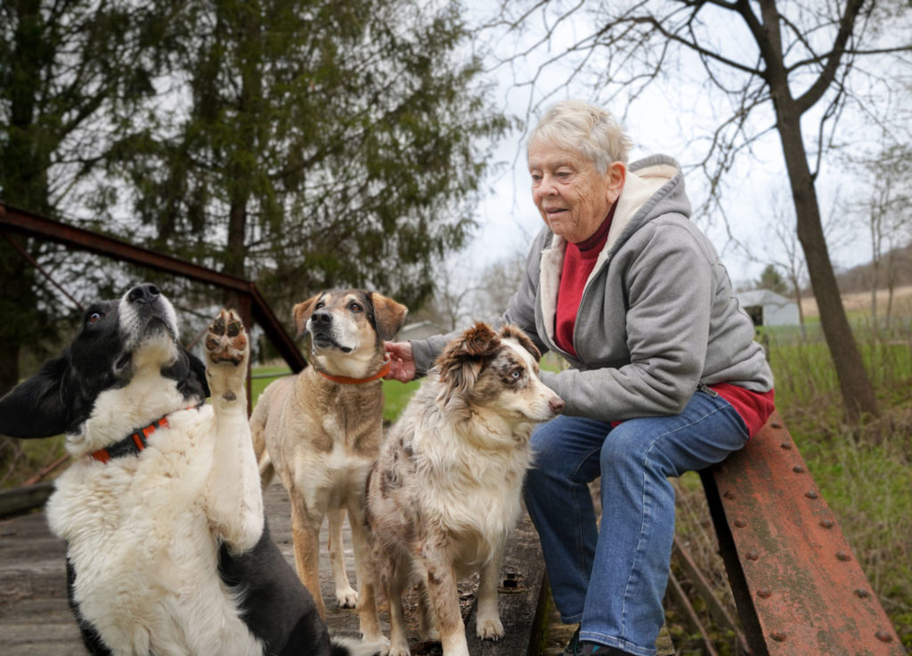 Landowner Marilyn Houck (pictured here with her dogs Mr. Peabody, Wally, and Lena.