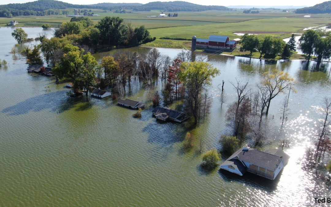 This photo from June 2020 shows flooded homes along Fish Lake’s former western shoreline.